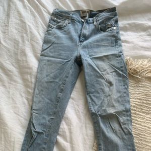 Skinny light wash distressed Agolde jeans, size 24